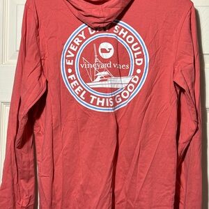 Vineyard Vines Coral Long-Sleeve Hooded Tee with Nautical Logo